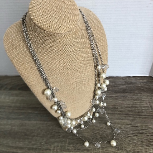 Multi-strand Silver and Pearl Necklace - Picture 1 of 10